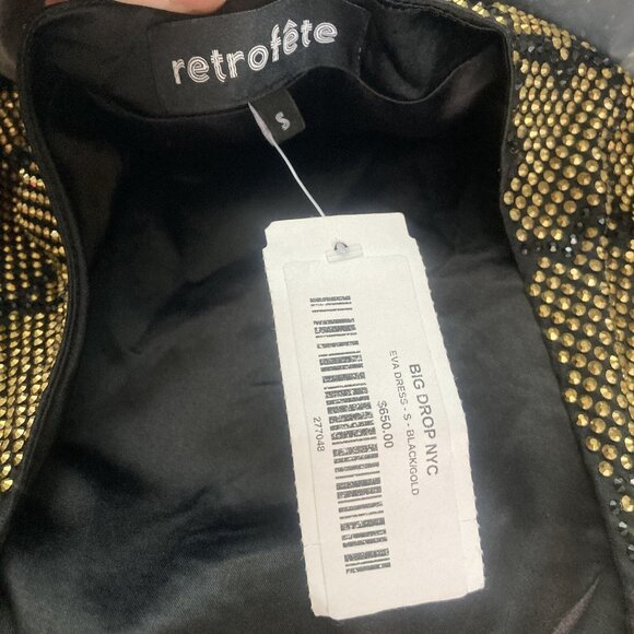 Retrofete Eva Dress Womens S Black/Gold Silk Velvet Crystal Embellished Cocktail - Picture 3 of 9